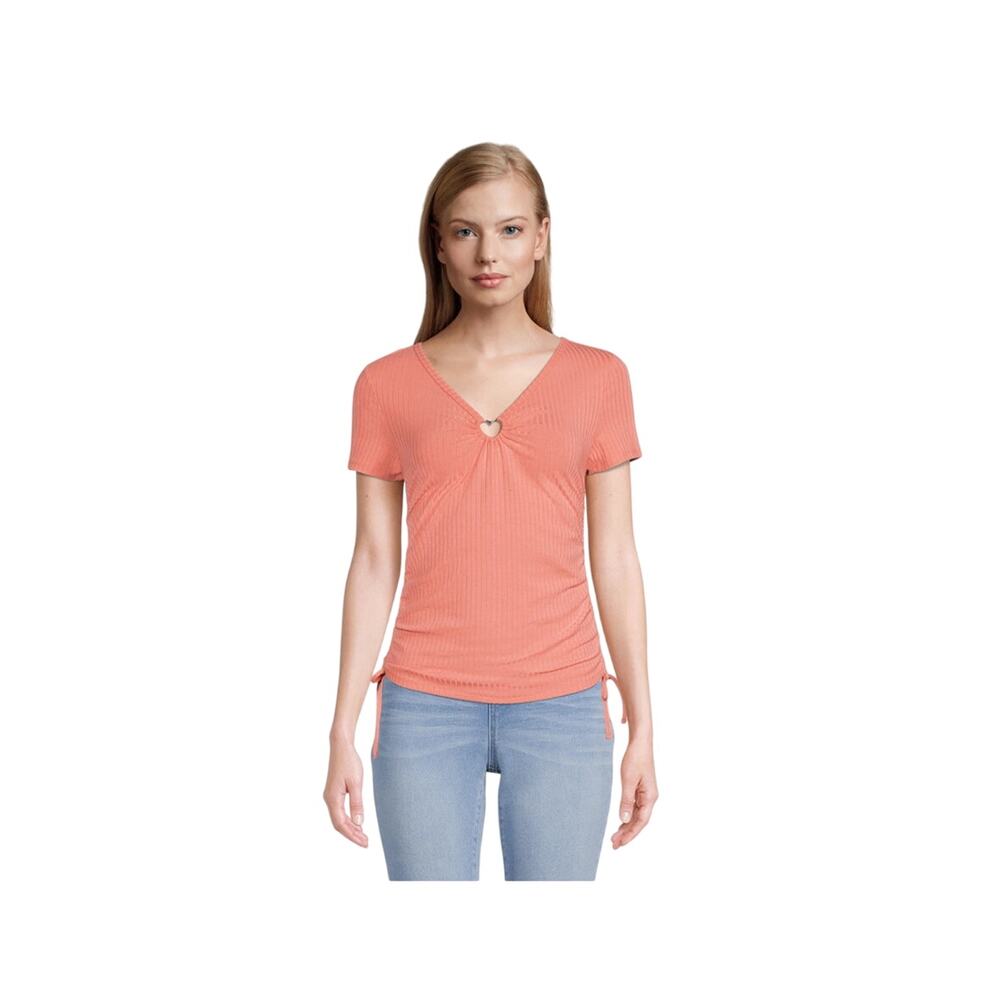 No Boundaries Juniors Side Ruched T-Shirt with Heart, Size L 11/13
